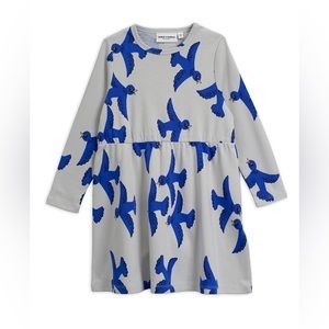 Mini Rodini Girls Blue Birds Long-sleeve Dress in Size 128/134 (7-9 years)
